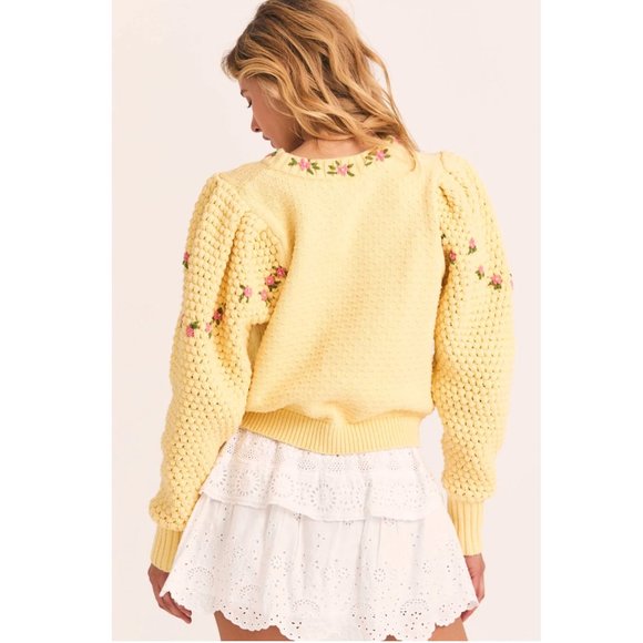 LoveShackFancy Sweater Kenzly Crochet Pullover in Mellow Yellow - Picture 5 of 17